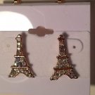 Gold Plated Aurora Borealis Crystal Eiffel Tower Pierced Post Earrings