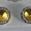 Round Topaz and Clear Crystal Pierced Silver Plated Earrings