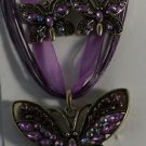 Purple Aurora Borealis Crystal Gold Plated Butterfly Necklace Earrings Set