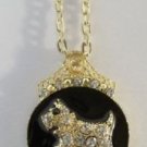 Black Enameled Clear Crystal Scottie Dog Necklace