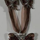 Brown Enamel & Crystal Butterfly Necklace & Pierced Earrings Set