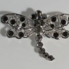 Elegant Black & Hematite Crystal Silver Dragonfly Pin Brooch