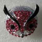 Pink Crystals with Black Enamel in Silver Plate Owl Ring