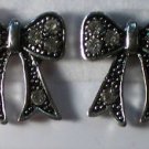 Silver Plated Clear Crystal Bow Pierced Pierced Earrings
