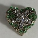 Chubby Green and Clear Crystal Gold Plated Heart Ring