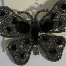 Large Elegant Black and Hematite Crystal Butterfly Pin Brooch