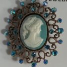 Light Blue Cameo Blue Crystals in Pink Gold Pin Pendant