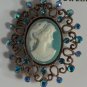 Light Blue Cameo Blue Crystals in Pink Gold Pin Pendant