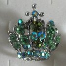Green Crystal Silver Plate Crown Ring Cross on Top