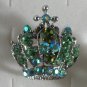 Green Crystal Silver Plate Crown Ring Cross on Top