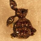 Topaz and Brown Crystal Gold Plated Rabbit Ring