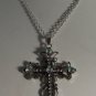 Aurora Borealis Crystal Cross Necklace 30" Silver Plate Chain