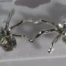 Silver Plate with Clear Crystal Pierced Spider Earrings