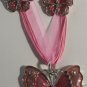 Pink Enamel & Crystal Butterfly Necklace Earrings Set