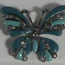 Silver Plate Unusual Light Blue Enamel & Crystal Butterfly Pin
