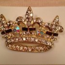 Elegant Gold Plated Purple Aurora Borealis Crystal Crown Pin Brooch