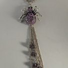 Silver Plate Purple Crystal Spider Necklace Purple Crystal Pierced Earrings Set