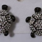 Black Enamel Clear Pave Crystal Turtle Post Pierced Earrings