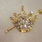 Gold Plated Crown with Scepter going thru it Pin Brooch