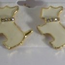 Scottie Dog White Enameled Gold Plated Adorable Gold Plated Pierced Earrings