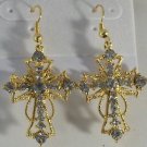 Gold Plated Clear Crystal Cross Pierced Earrings
