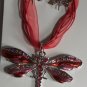 Dragonfly Necklace Earrings Set Red Enamel Crystal
