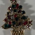 Purple Green Red Gold Crystal Stars Christmas Tree Pin Brooch