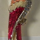 Gold Plated Clear Crystal Red Orange Enamel Elegant Parrot Pin Brooch 2"