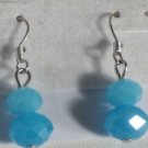 Silver Plated Double Light Blue Beaded Pierced Earrings