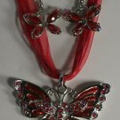 Red AB Crystal Butterfly Necklace Earrings Set