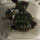 Green Crystal Gold Plated Rabbit Ring