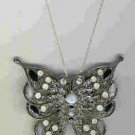 Unusual Black Opal Crystal Enaml Butterfly Pin Necklace