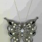 Unusual Black Opal Crystal Enaml Butterfly Pin Necklace