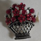 Elegant Silver Plated Red Crystal Flower Basket Ring