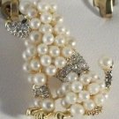 White Pearl Clear Crystal Gold Plated Sitting Poodle Dog Pin Brooch