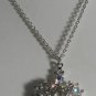Round Clear AB Crystal Crown Cross Pendant Necklace