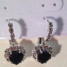 Black and Clear Crystal Pronged Heart Hinged Snap Back Closure Pierced Earrings