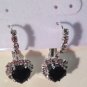 Black and Clear Crystal Pronged Heart Hinged Snap Back Closure Pierced Earrings
