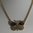 Green & Brown Enamel Crystal Gold Butterfly Necklace
