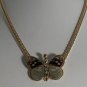 Green & Brown Enamel Crystal Gold Butterfly Necklace