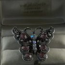 Elegant 15+ Purple & Aurora Borealis Crystal Silver Butterfly Ring