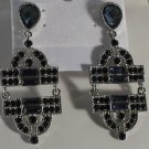Silver Plated Art Deco Design Cobalt Blue Crystal Pierced Earrings