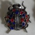 Elegant 30+ Blue Green Red Crystals Silver Ladybug Ring