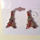 Gold Plated Blue Pink Red Purple Crystal Eiffel Tower Pierced Post Earrings