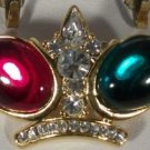 Red Green & Clear Crystal Elegant Crown Pin