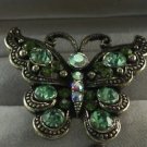Elegant 15+ Green & Aurora Borealis Crystal Gold Plated Butterfly Ring