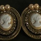 Topaz Crystal Silver Plated Pierced Cameo Earrings