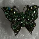 Elegant 35+ Green Crystals in Silver Butterfly Ring