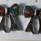Silver Plated Red Green Purple Blue Crystal Bow Pierced Pierced Earrings