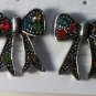 Silver Plated Red Green Purple Blue Crystal Bow Pierced Pierced Earrings